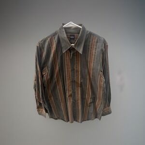 Hugo Boss Slim Fit Men's Shirt L‎ Striped Long Sleeve Brown Orange Green Romania